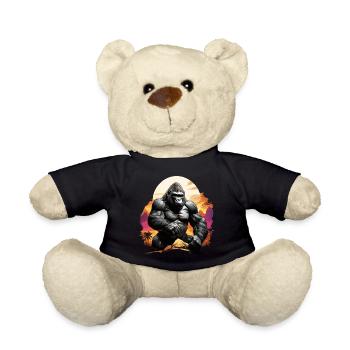 MAJESTIC GORILLA AMIDST A COLORFUL SUNSET, RETRO - Teddy Bear - black - Front