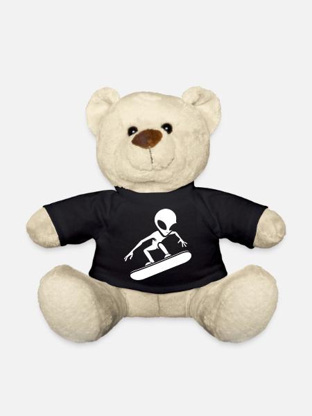 Minimalist Design: Alien Snowboarder - Teddy Bear - black