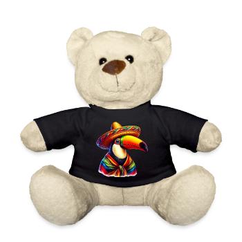 Mexican toucan with poncho and sombrero mexico - Teddy Bear - black - Front