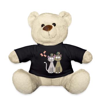 Cat Cats Hippi Hippies Children Child - Teddy Bear - black - Front