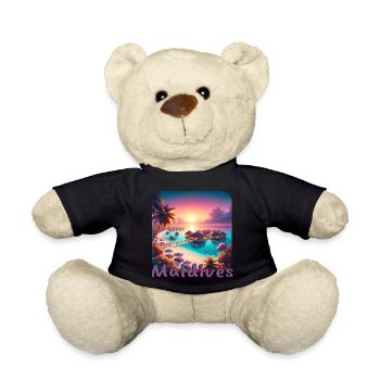 Maldives Vacation Beach Sunset Palm Trees - Teddy Bear - black - Front