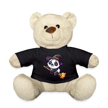 Halloween Panda Hexe Hexenbesen Süß Comic - Teddy - Schwarz - Vorne