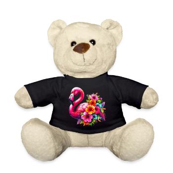 Flamingo verziert mit Hibiskusblüten - Teddy - Schwarz - Vorne