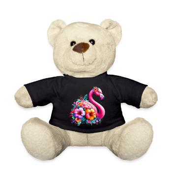Flamingo verziert mit Hibiskusblüten - Teddy - Schwarz - Vorne