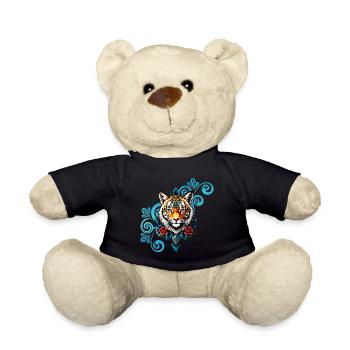 Tiger with floral decorations. - Teddy Bear - black - Front
