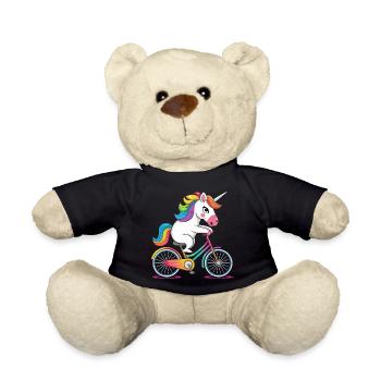 Regenbogen-Einhorn fährt Fahrrad - Teddy - Schwarz - Vorne