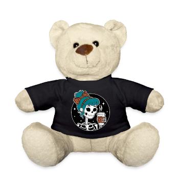 Funny Mexican Skeleton with Latte Coffee Halloween - Teddy Bear - black - Front