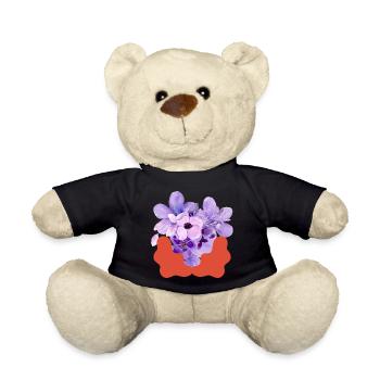 Purple Bloom with Coral Splash - Teddy Bear - black - Front