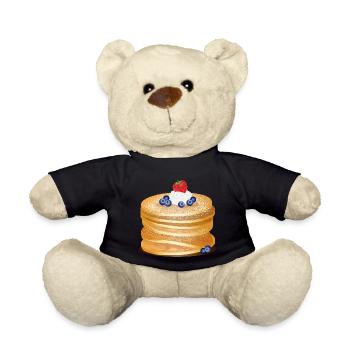 Golden brown pancakes with berries and cream motif - Teddy Bear - black - Front