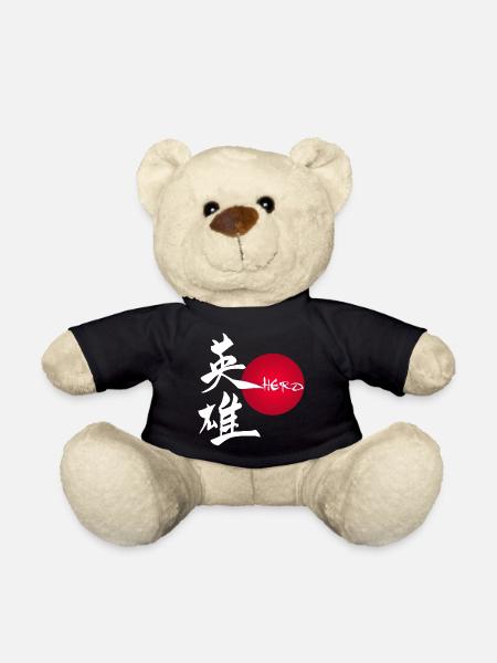 The word hero in Japanese (white) - Teddy Bear - black
