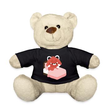 Tired Red Panda on Bed - Teddy Bear - black - Front