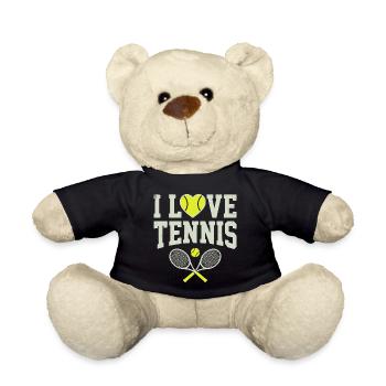 Tennis T-shirt, I Love Tennis Shirt, Hoodie, Mütze - Teddy - Schwarz - Vorne