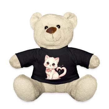Chat pastel avec un nœud en forme de cœur - Nounours - noir - Devant