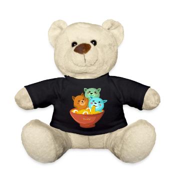 Kawaii Three Cats Ramen Shirt - Teddy Bear - black - Front