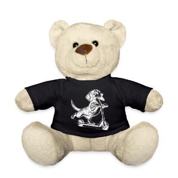 Dackel auf dem Tretroller – Vintage-Stil - Teddy - Schwarz - Vorne