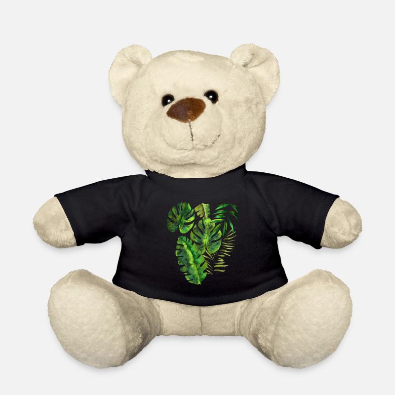 Muster Blätter Palmenblätter Dschungel - Teddy - Schwarz
