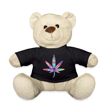 Kiffen Gras Kiffer Cannabis 420 Cannabisblatt - Teddy - Schwarz - Vorne