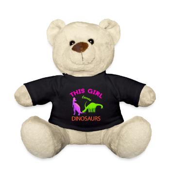 Girl Dino Dinosaur Lover - Teddy Bear - black - Front
