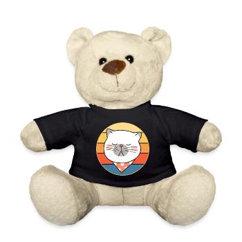 Funny Cute Kawaii Cat Face Retro Sunset - Teddy Bear - black - Front