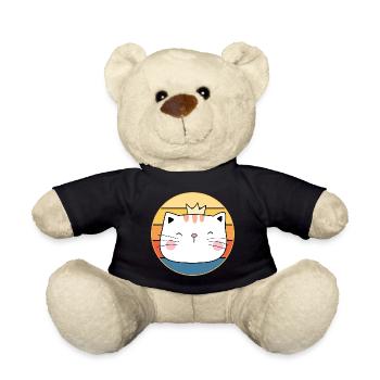 Funny Cute Kawaii Cat Face Retro Sunset - Teddy Bear - black - Front