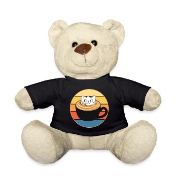 Funny Cute Kawaii Cat Face Retro Sunset - Teddy Bear - black - Front