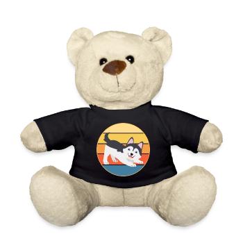 Drôle Kawaii Mignon Husky Dog Vintage Retro Sunset - Nounours - noir - Devant