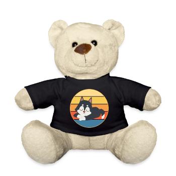 Drôle Kawaii Mignon Husky Dog Vintage Retro Sunset - Nounours - noir - Devant