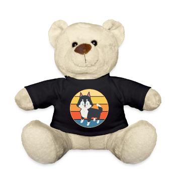 Drôle Kawaii Mignon Husky Dog Vintage Retro Sunset - Nounours - noir - Devant