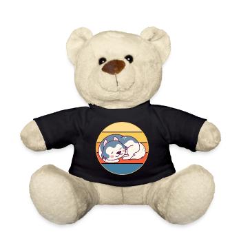 Drôle Kawaii Mignon Husky Dog Vintage Retro Sunset - Nounours - noir - Devant