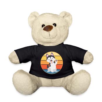 Lustige Kawaii Niedliche Husky Hund Vintage Retro Sonnenuntergang - Teddy - Schwarz - Vorne