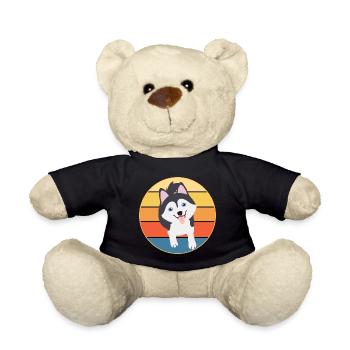 Drôle Kawaii Mignon Husky Dog Vintage Retro Sunset - Nounours - noir - Devant