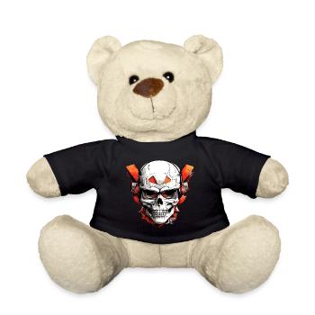 Comic Skull with Red Mechanical Parts - Teddy Bear - black - Front