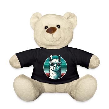 Llama Alpaca in Blue with Sunglasses Comic Art - Teddy Bear - black - Front