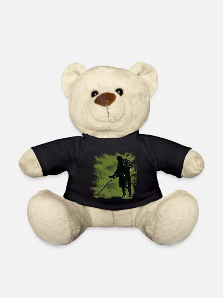 Ein Schatzsucher mit dem Metalldetektor und Spaten - Teddy - Schwarz