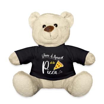 Vivre d'amour et de pizza. Humour - Nounours - noir - Devant