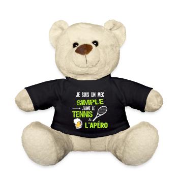 Je suis un mec simple, Humour tennis Apéro - Nounours - noir - Devant