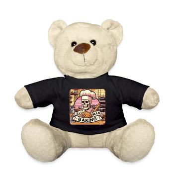 Old Man Baking Skull with Baker's Hat with Bread - Teddy Bear - black - Front