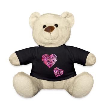 Two pink hearts - Teddy Bear - black - Front