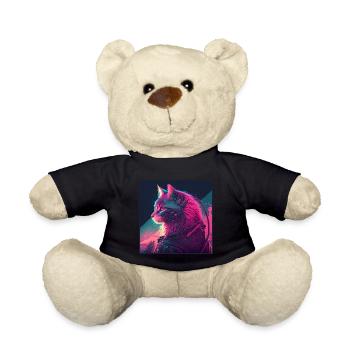 Cat Vaporwave Aesthetic Retro - Teddy Bear - black - Front
