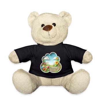 Garden with flower on flower meadow and sunflower - Teddy Bear - black - Front