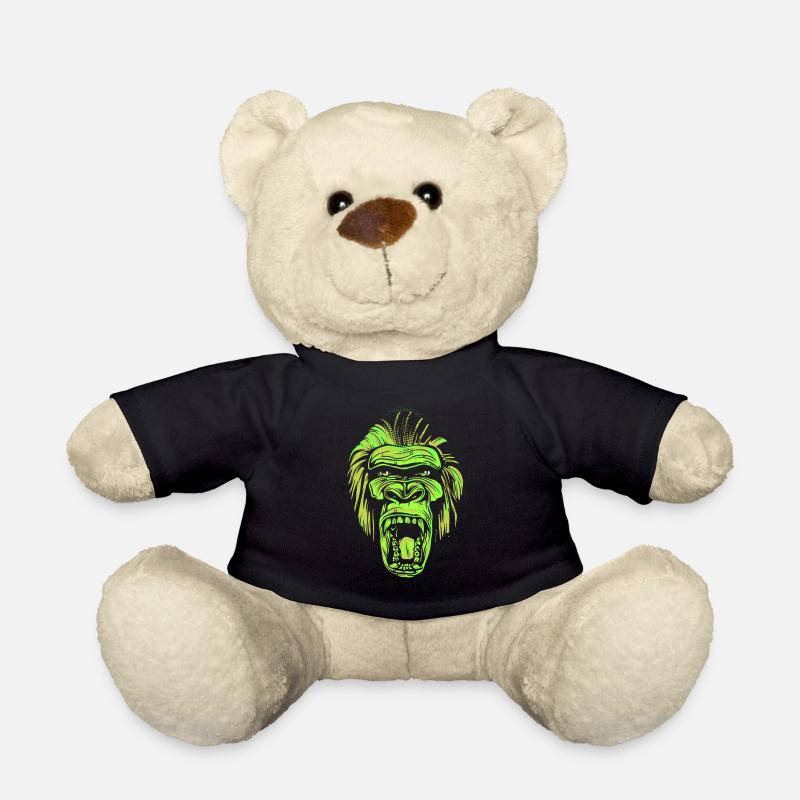 Screaming gorilla head in neon style - Teddy Bear - black