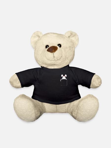 Hase in Tasche mit Label - Teddy - Schwarz