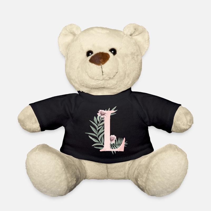 Buchstabe L mit Blumen - Teddy - Schwarz