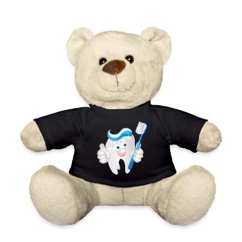radiant white tooth with toothpaste as a comic - Teddy Bear - black - Front