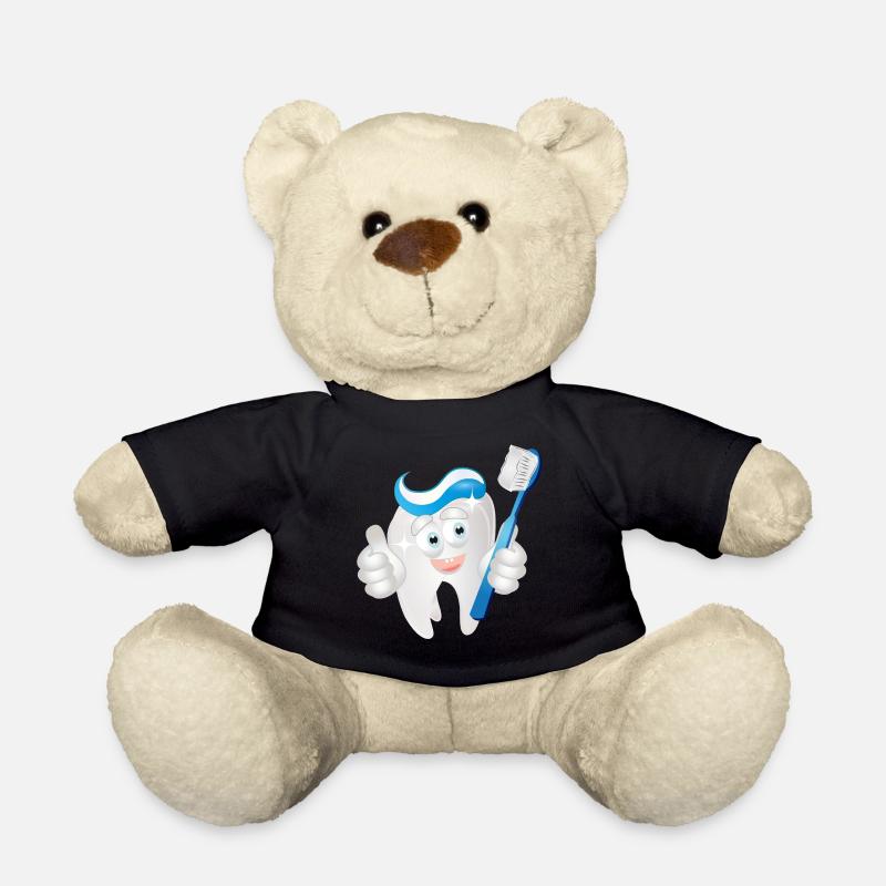 strahlender weißer Zahn mit Zahncreme als Comic - Teddy - Schwarz