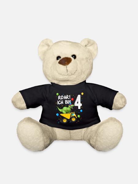 4 Jahre Kinder Geburtstag Dinosaurier - Teddy - Schwarz