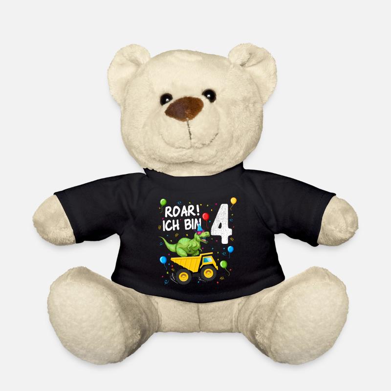 4 Jahre Kinder Geburtstag Dinosaurier - Teddy - Schwarz