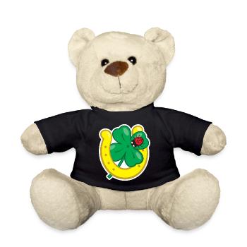 Lucky charm with cloverleaf horseshoe & ladybug - Teddy Bear - black - Front