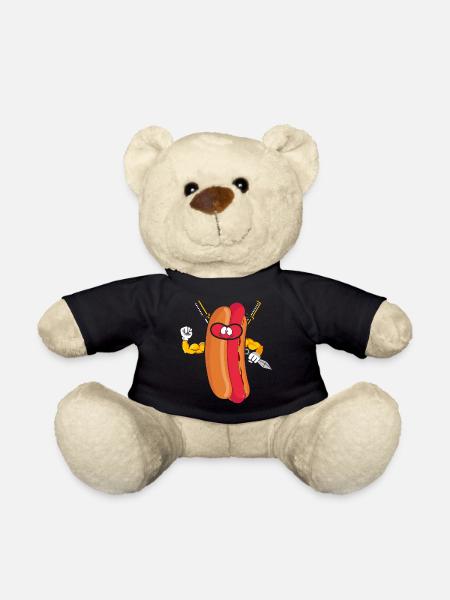 Hot Dog Ninja Karate Warrior Japan Gift - Teddy Bear - black
