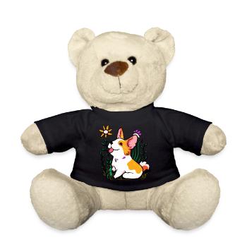Corgi mit Pflanzen und Blumen Hund Geschenk Puppy - Teddy - Schwarz - Vorne